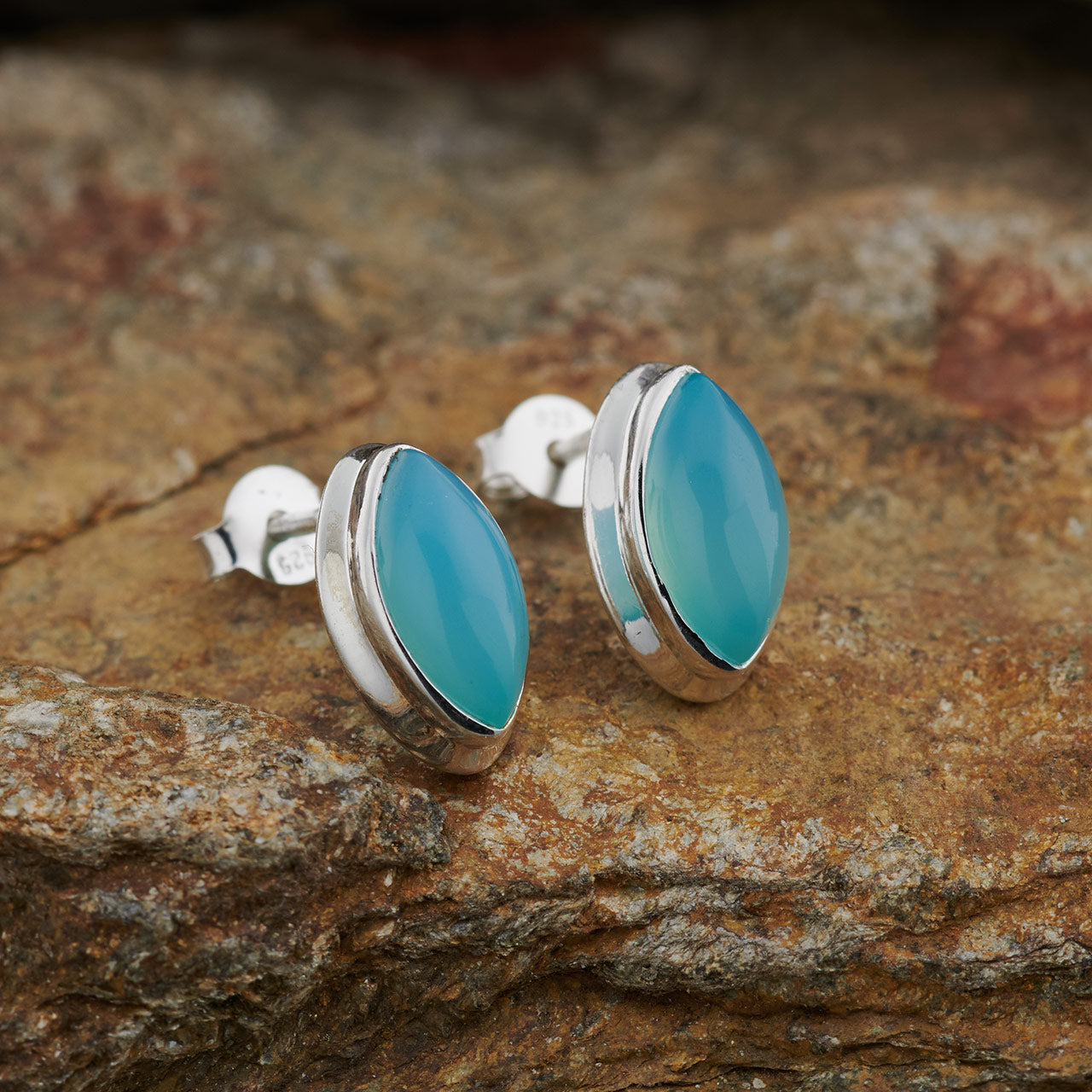 PARAIBA CHALCEDONY STERLING SILVER STUD