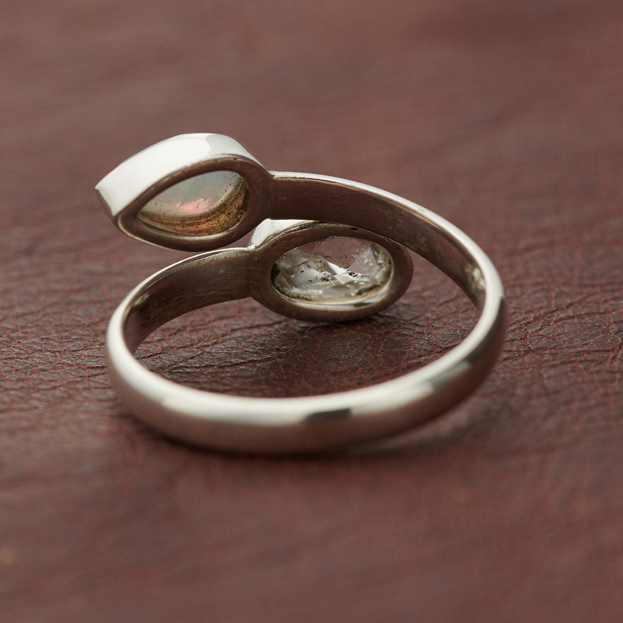 ETHIOPIAN OPAL WITH HERKIMER DIAMOND STERLING SILVER RING