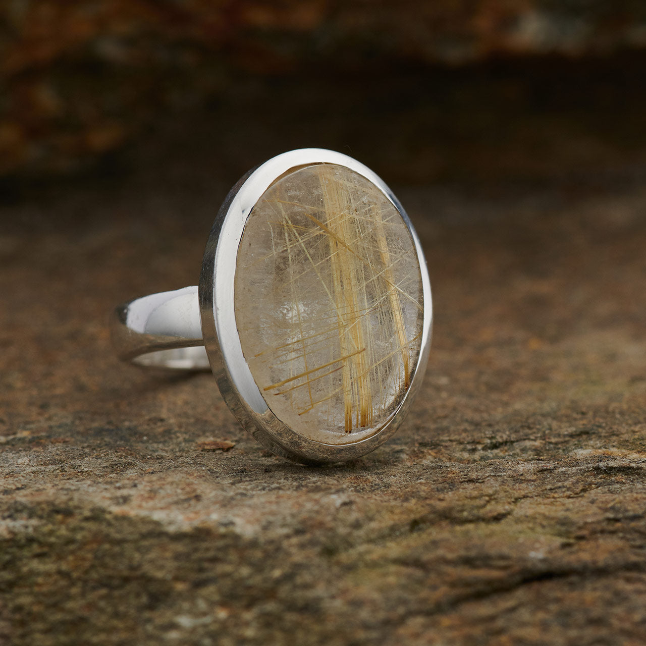 GOLDEN RUTILE STERLING SILVER RING