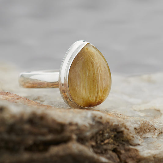 GOLDEN RUTILE STERLING SILVER RING