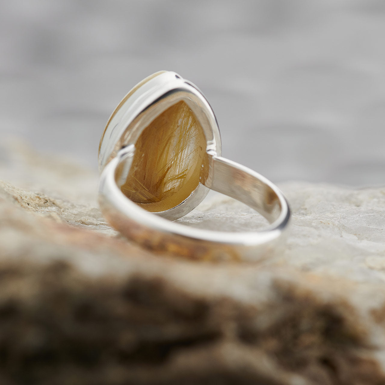 GOLDEN RUTILE STERLING SILVER RING