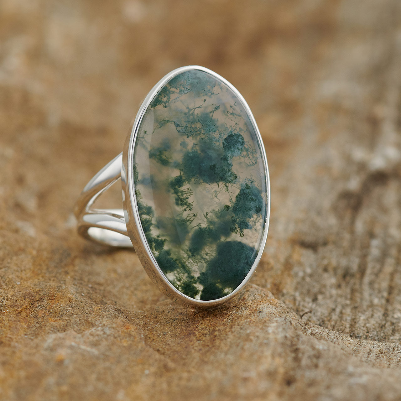 MOSS AGATE STERLING SILVER RING