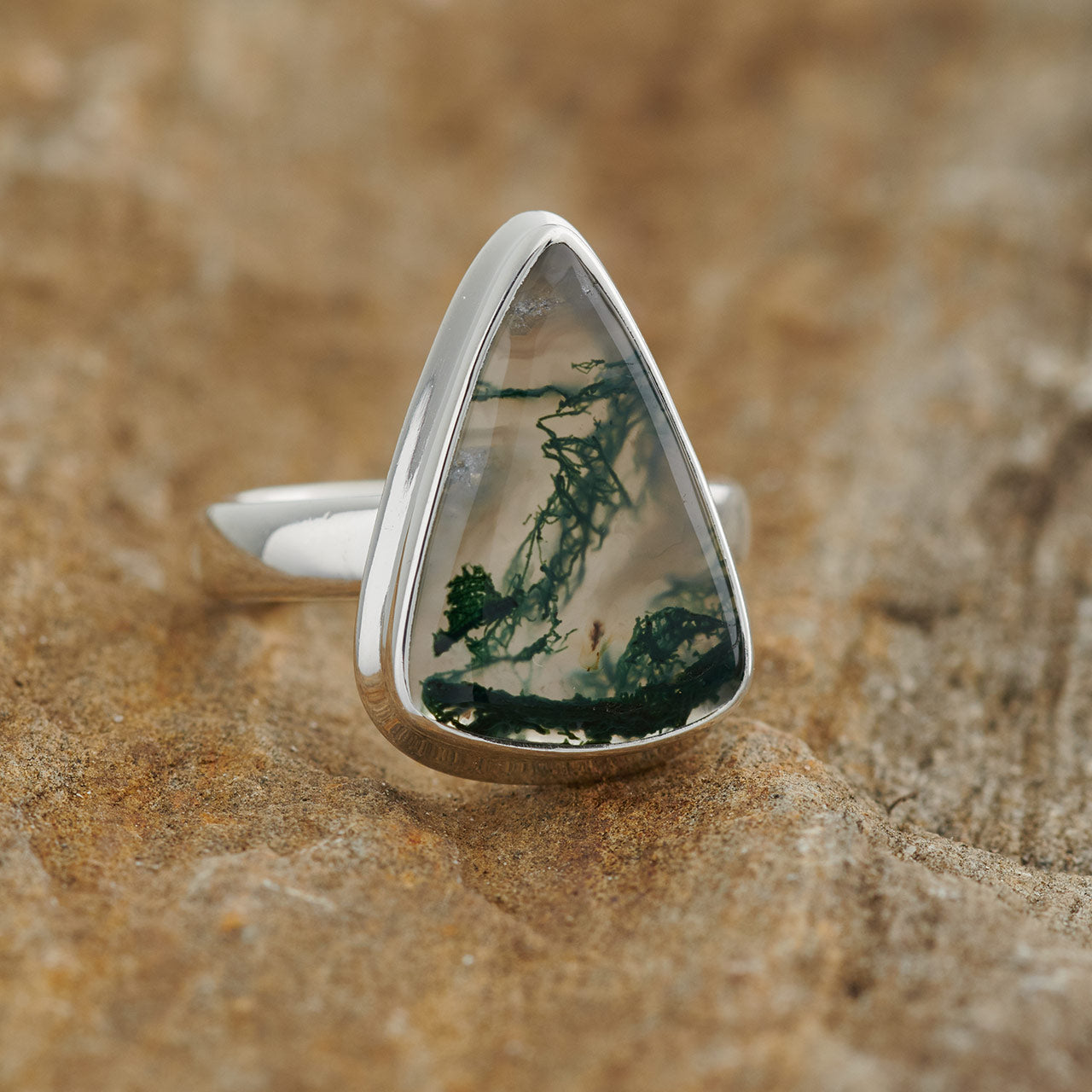 MOSS AGATE STERLING SILVER RING