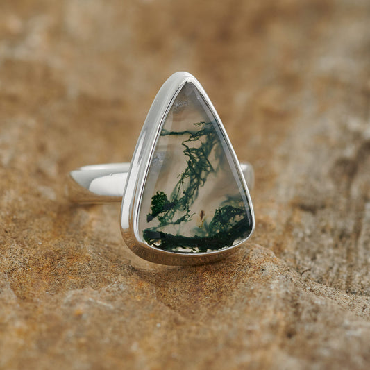 MOSS AGATE STERLING SILVER RING