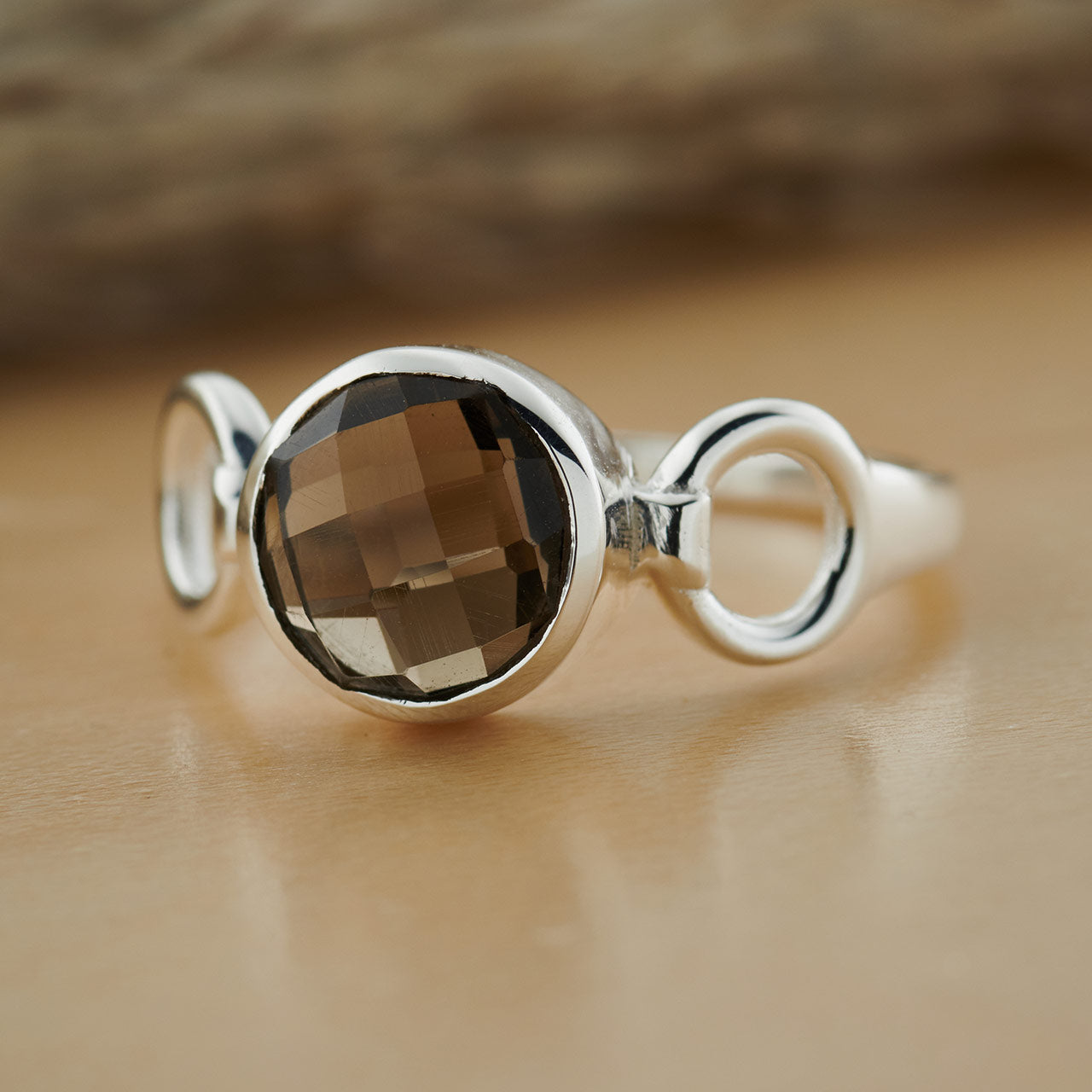 SMOKEY QUARTZ STERLING SILVER TRINITY RING