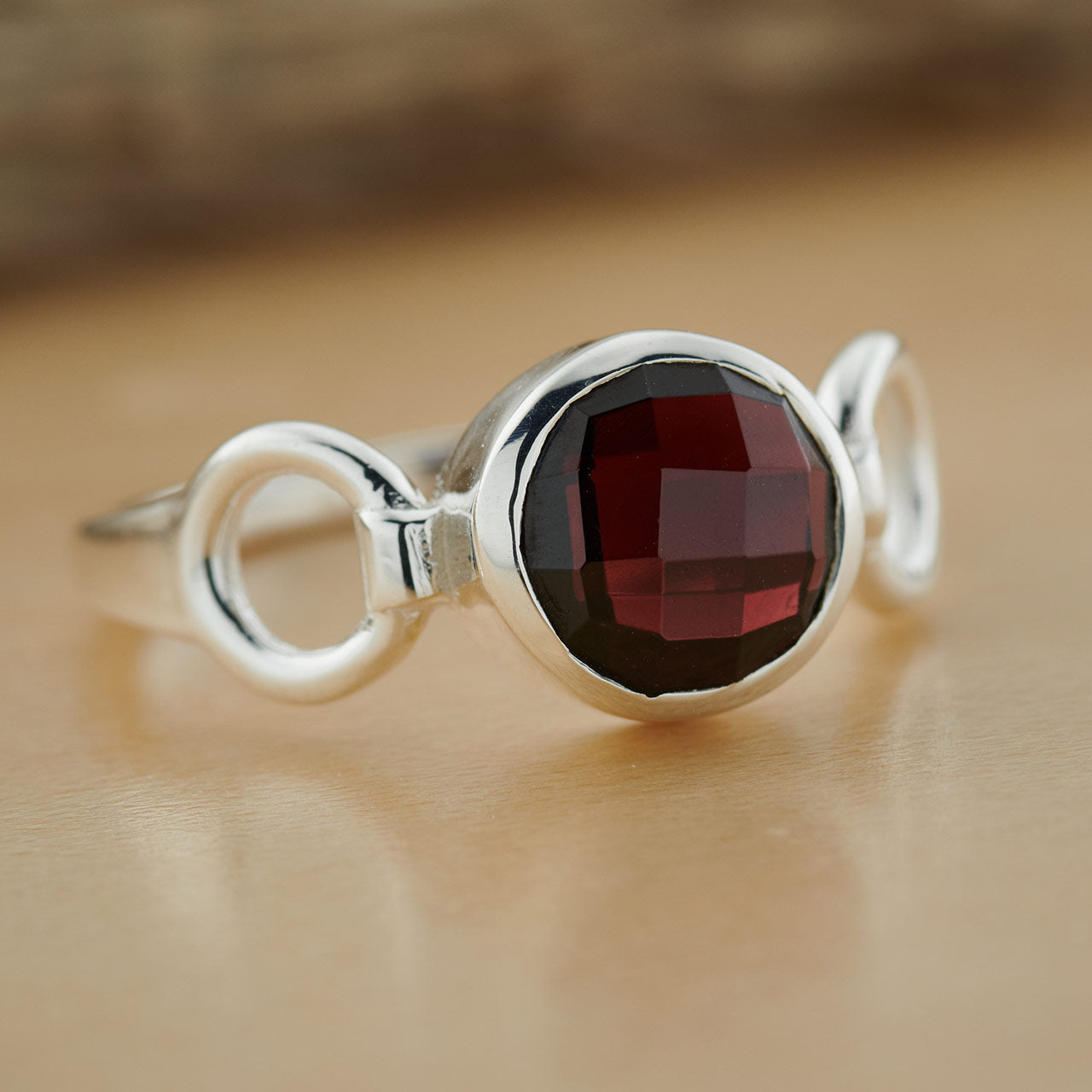 GARNET STERLING SILVER TRINITY RING