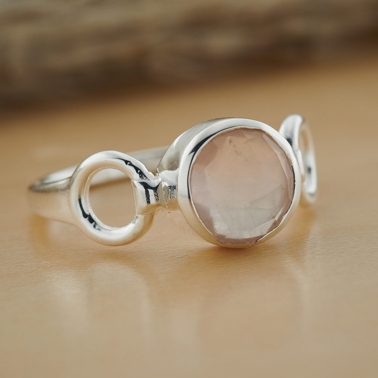 ROSE QUARTZ STERLING SILVER TRINITY RING