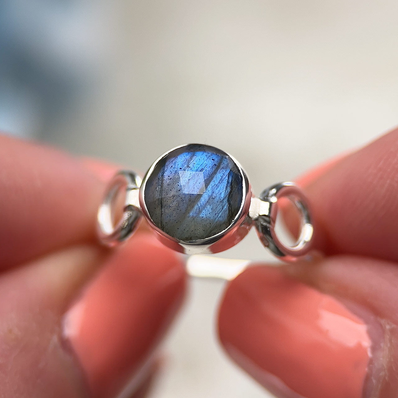 LABRADORITE STERLING SILVER TRINITY RING