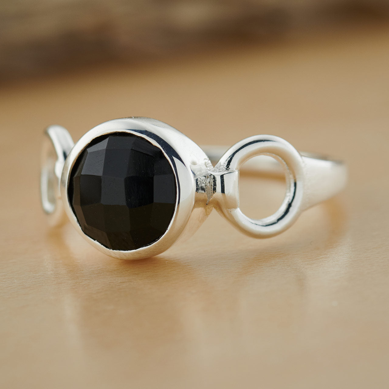 BLACK ONYX STERLING SILVER TRINITY RING