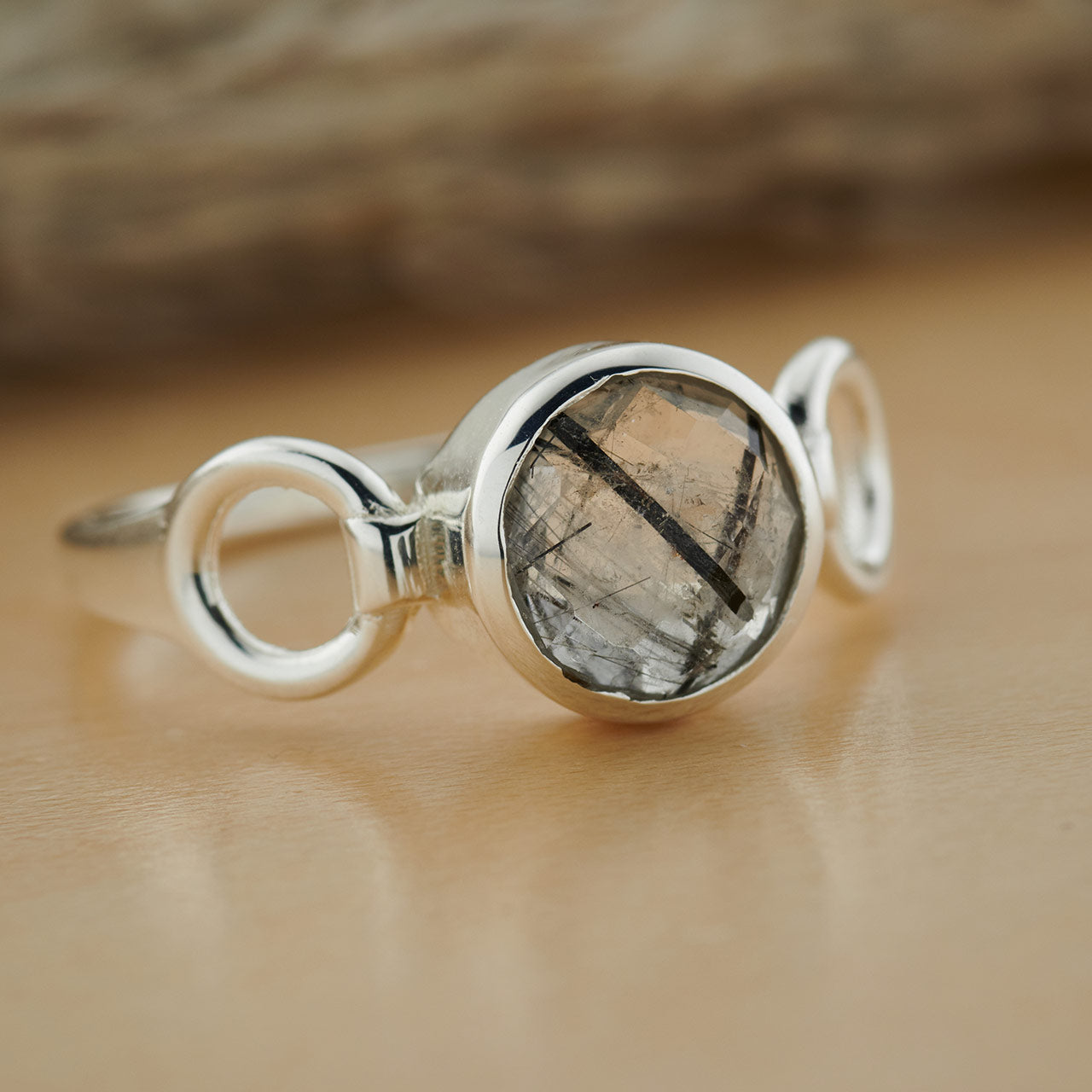 BLACK RUTILE STERLING SILVER TRINITY RING