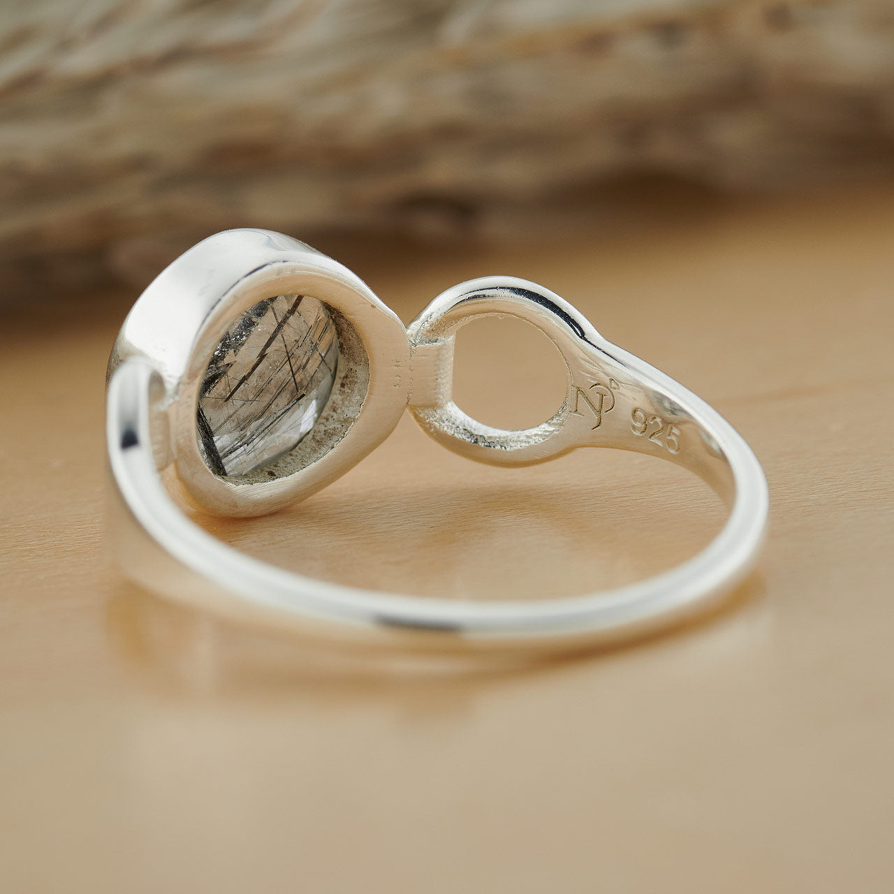 BLACK RUTILE STERLING SILVER TRINITY RING