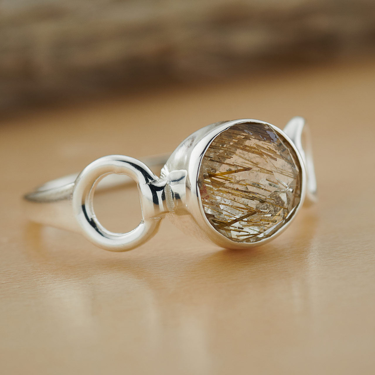 GOLDEN RUTILE STERLING SILVER TRINITY RING