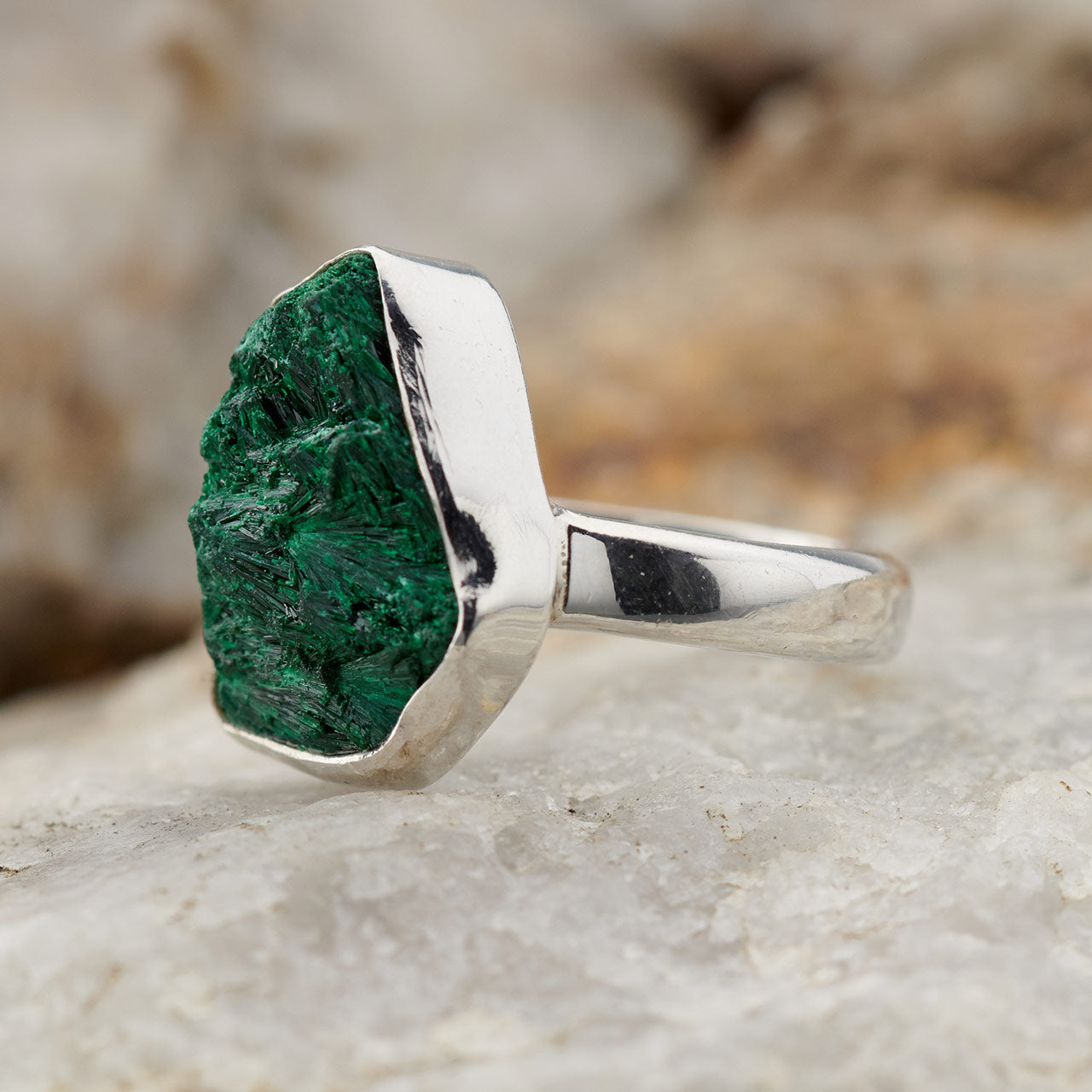 MALACHITE DRUZY STERLING SILVER RING