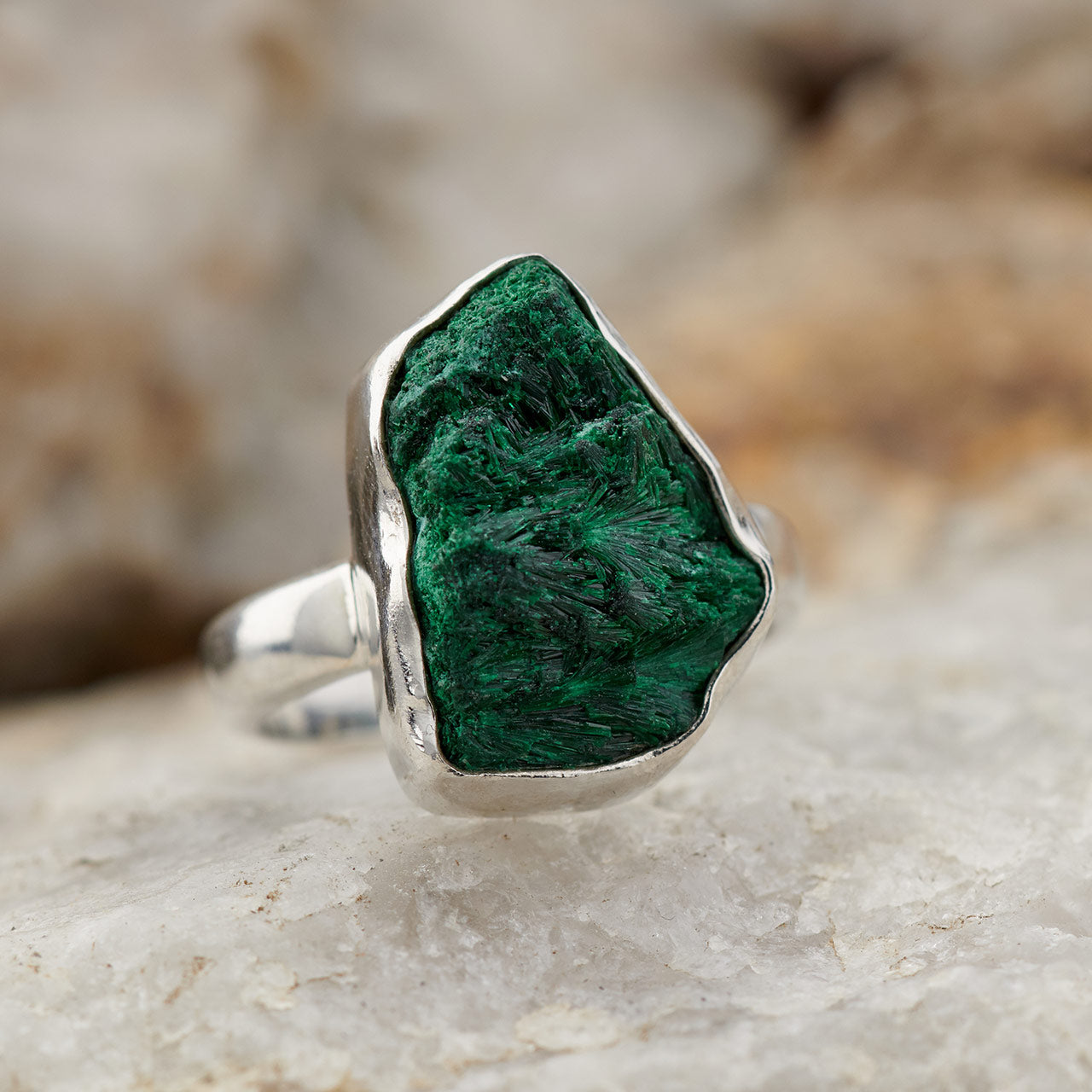 MALACHITE DRUZY STERLING SILVER RING