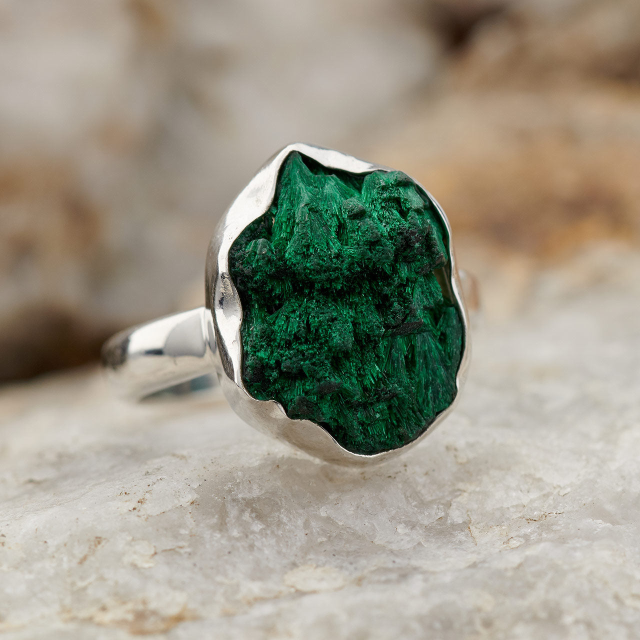 MALACHITE DRUZY STERLING SILVER RING