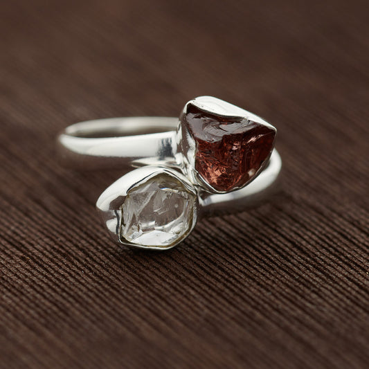 GARNET WITH HERKIMER DIAMOND STERLING SILVER RING