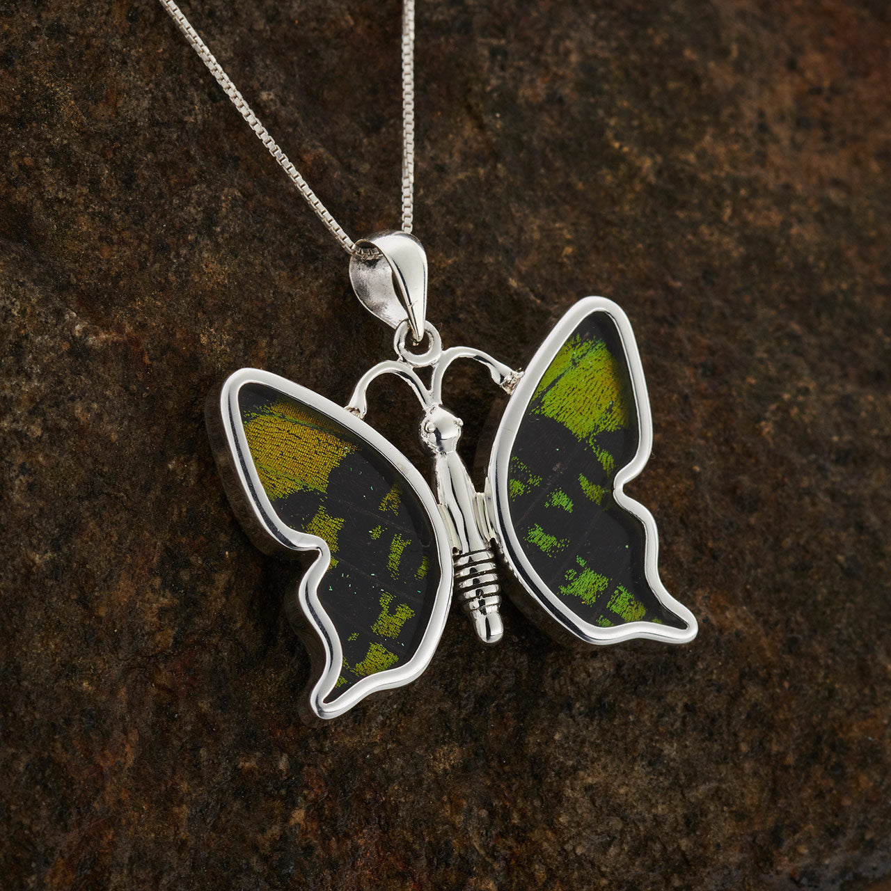 SUNSET MOTH SM REALISTIC BTRFLY FOREWING FINE SILVER PENDANT