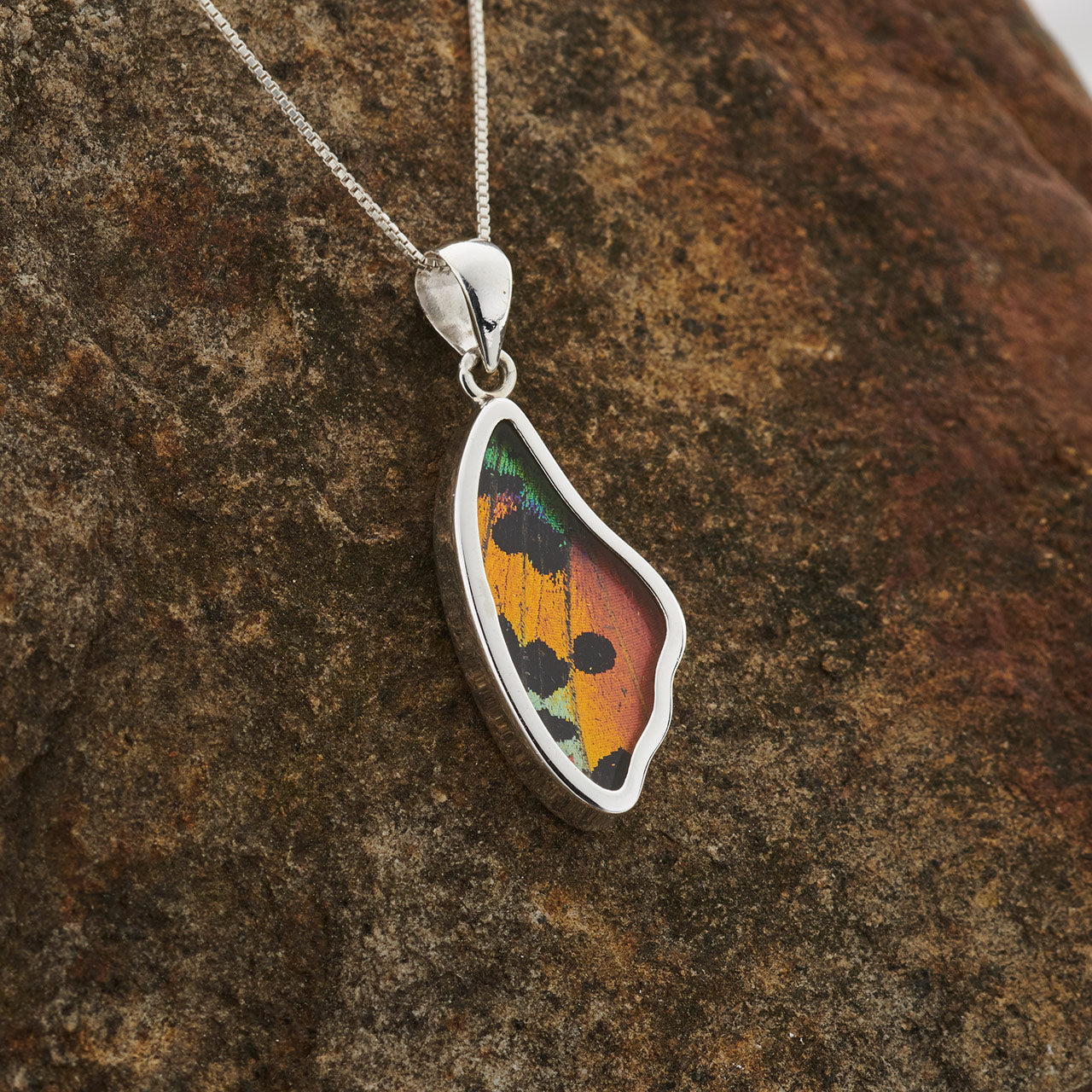 SUNSET MOTH SM HINDWING FINE SILVER PENDANT