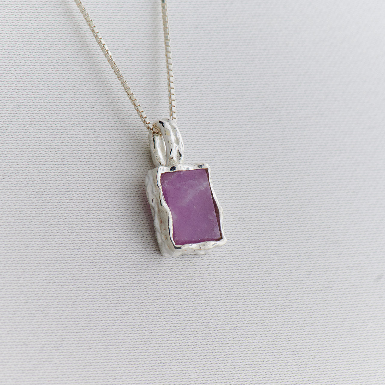 PINK LEPIDOLITE STERLING SILVER REC HAMMERED FINISH PENDANT