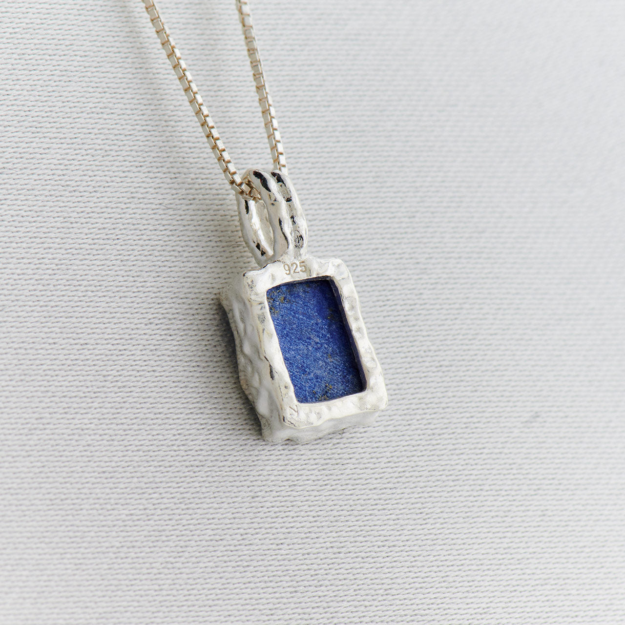 LAPIS STERLING SILVER REC HAMMERED FINISH PENDANT