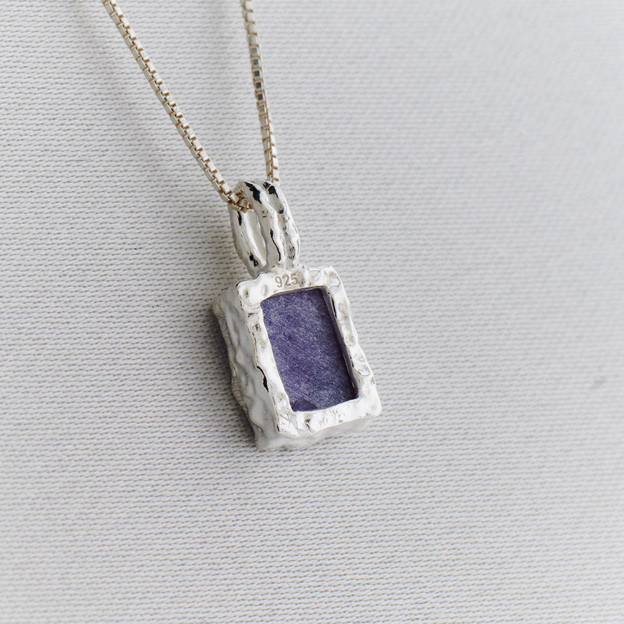 LEPIDOLITE STERLING SILVER REC HAMMERED FINISH PENDANT