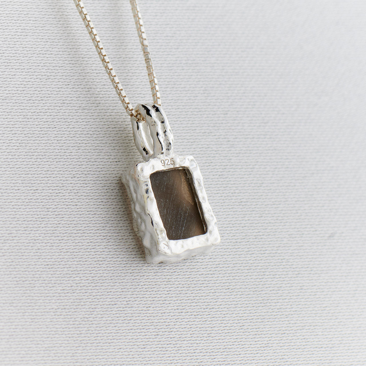 SMOKEY QUARTZ STERLING SILVER REC HAMMERED FINISH PENDANT