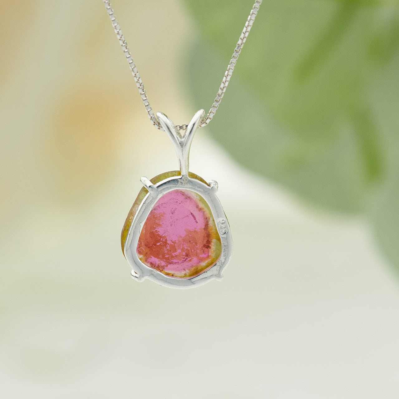 WATERMELON TOURMALINE BIG STERLING SILVER PENDANT