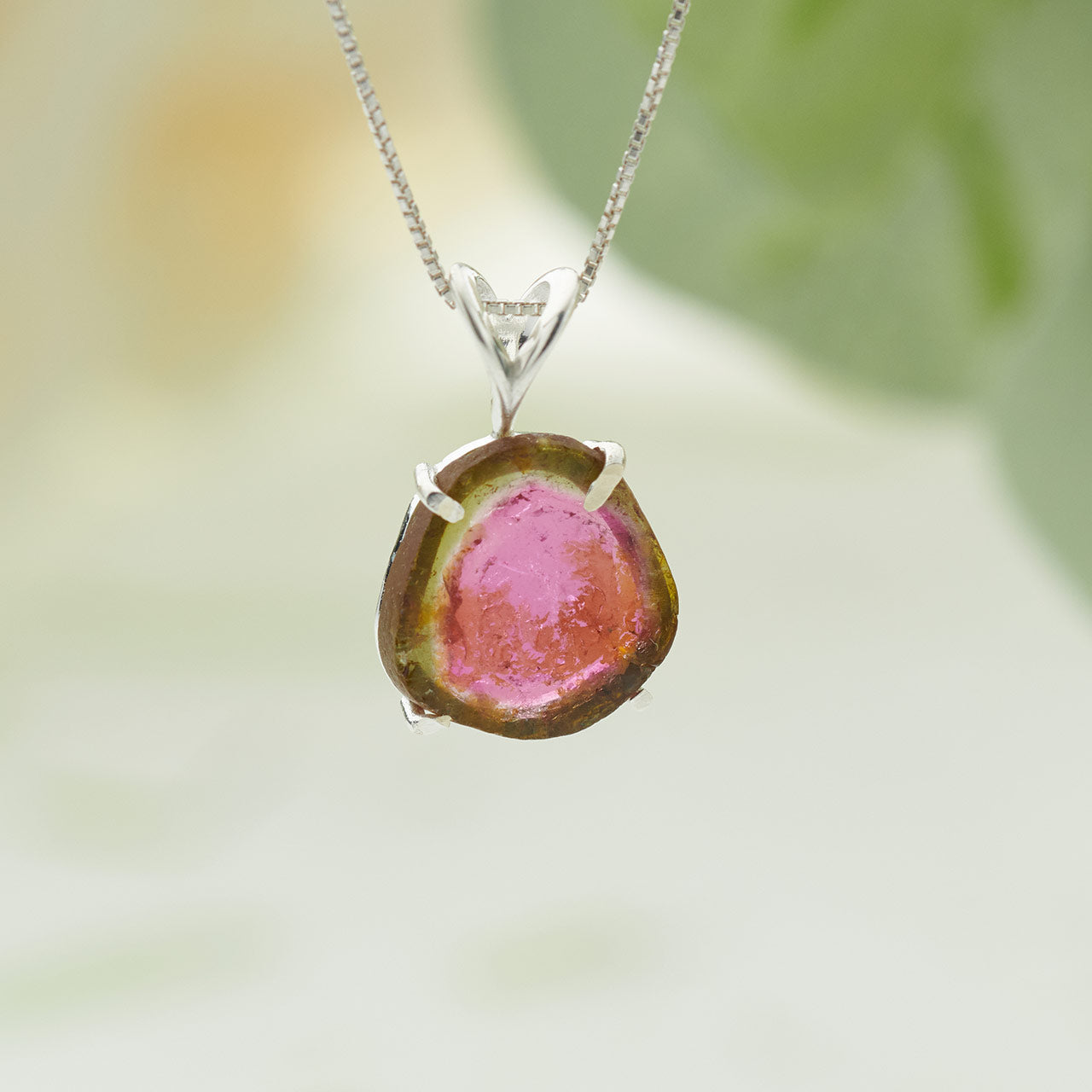 WATERMELON TOURMALINE BIG STERLING SILVER PENDANT