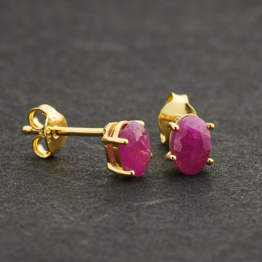 NATURAL RUBY VERMEIL YELLOW 18K OVAL 6X4 EARRINGS