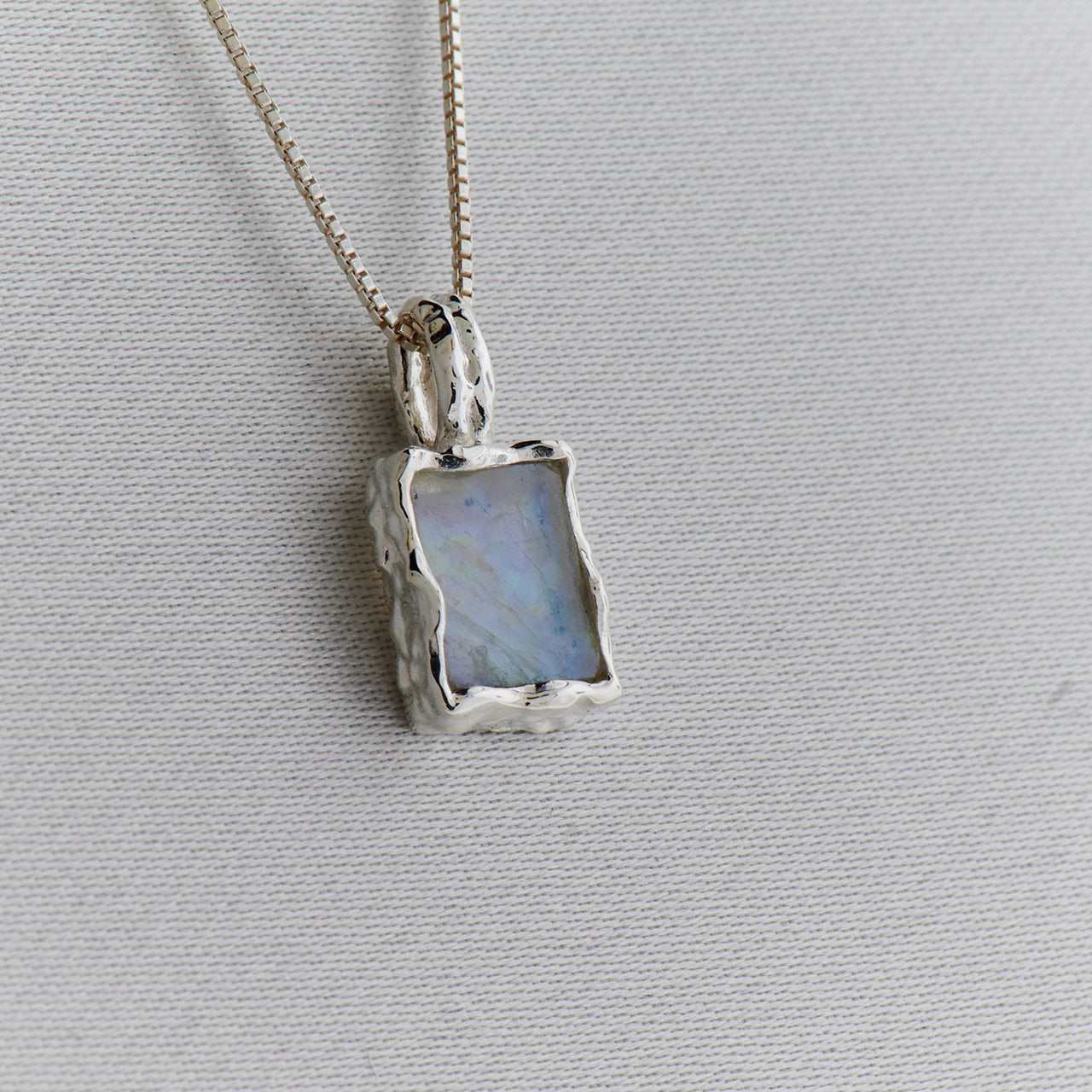 MOONSTONE STERLING SILVER REC HAMMERED FINISH PENDANT