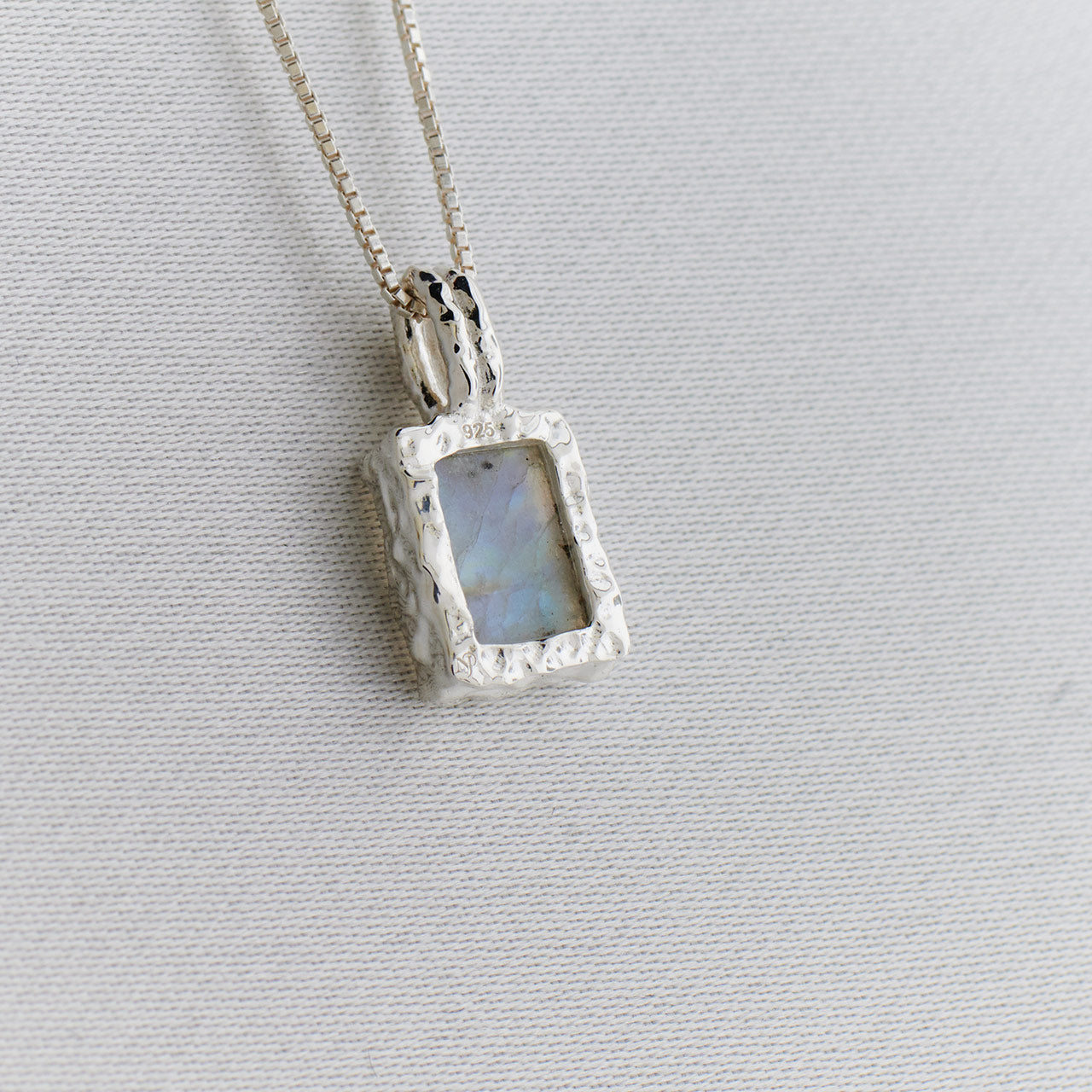 MOONSTONE STERLING SILVER REC HAMMERED FINISH PENDANT