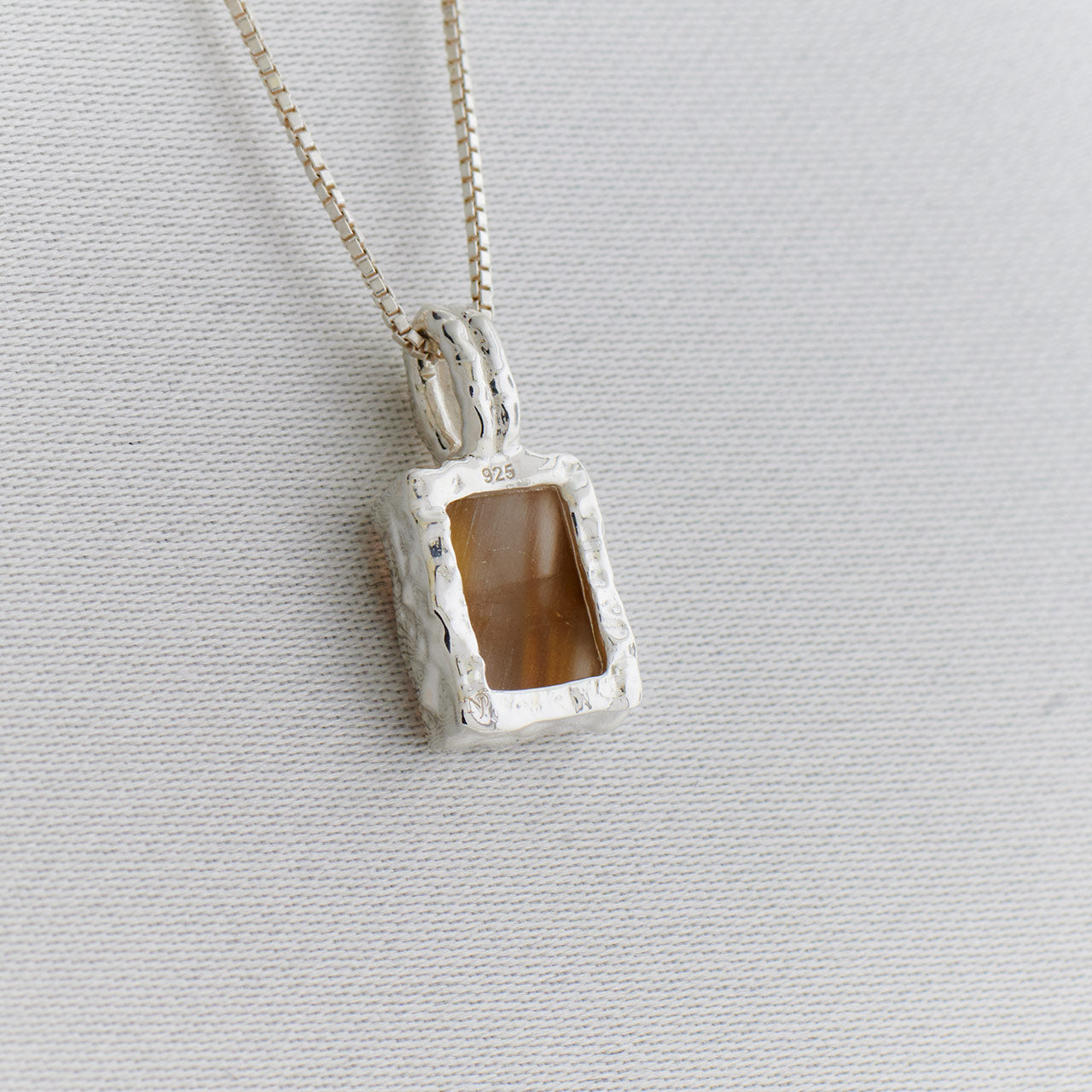 GOLDEN RUTILE STERLING SILVER REC HAMMERED FINISH PENDANT