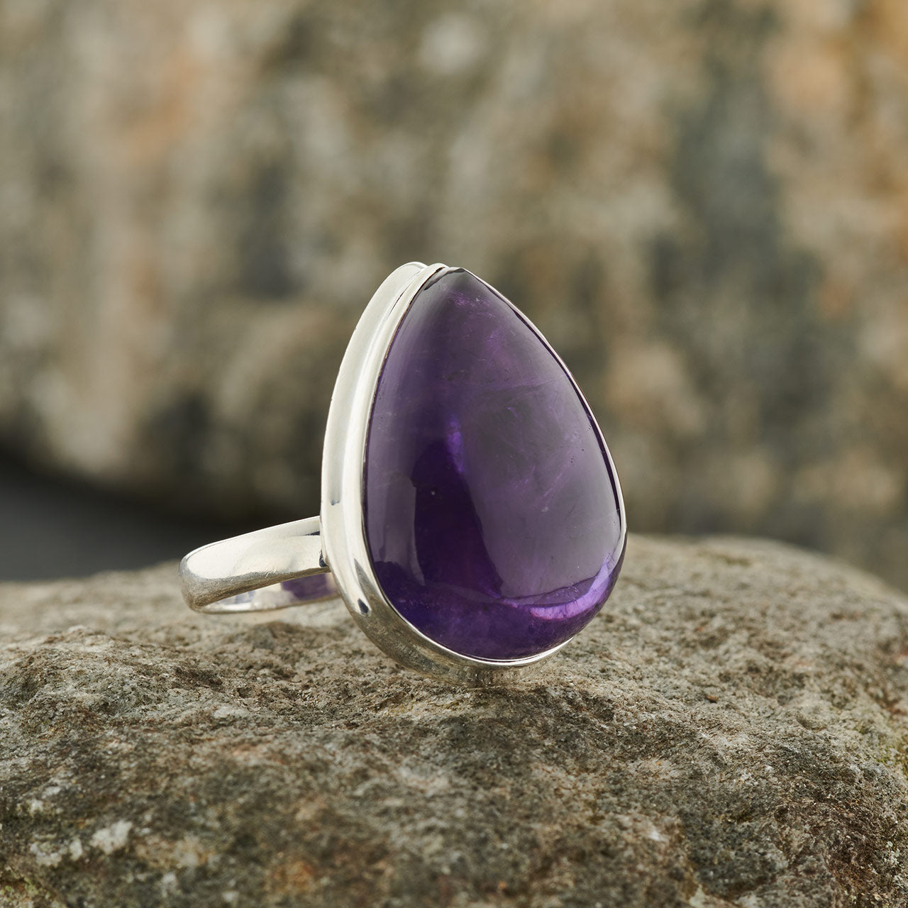 AMETHYST RING STERLING SILVER BIG