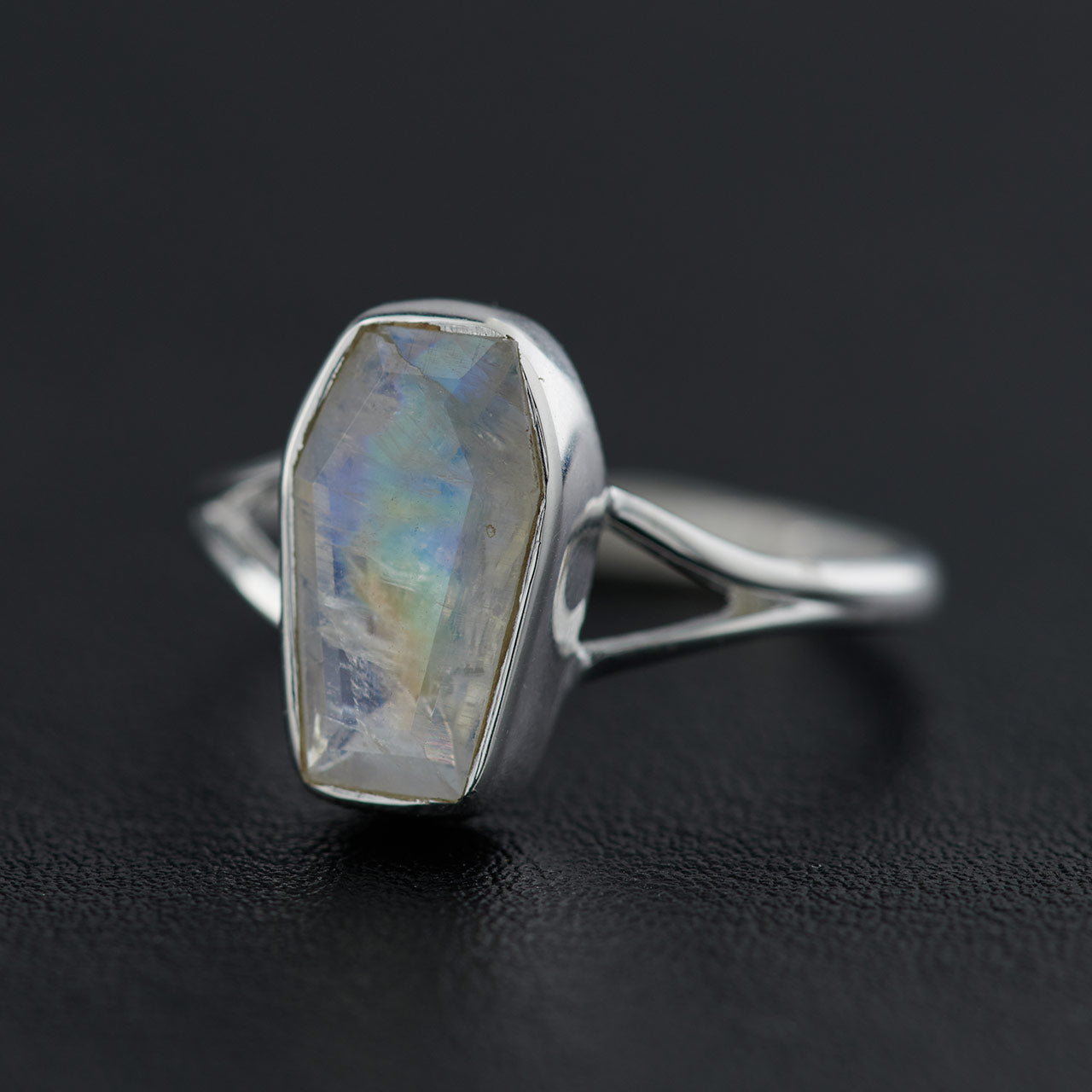 MOONSTONE STERLING SILVER COFFIN RING