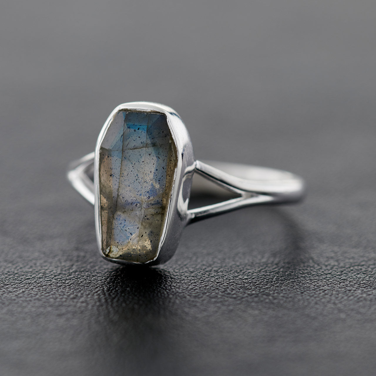 LABRADORITE STERLING SILVER COFFIN RING