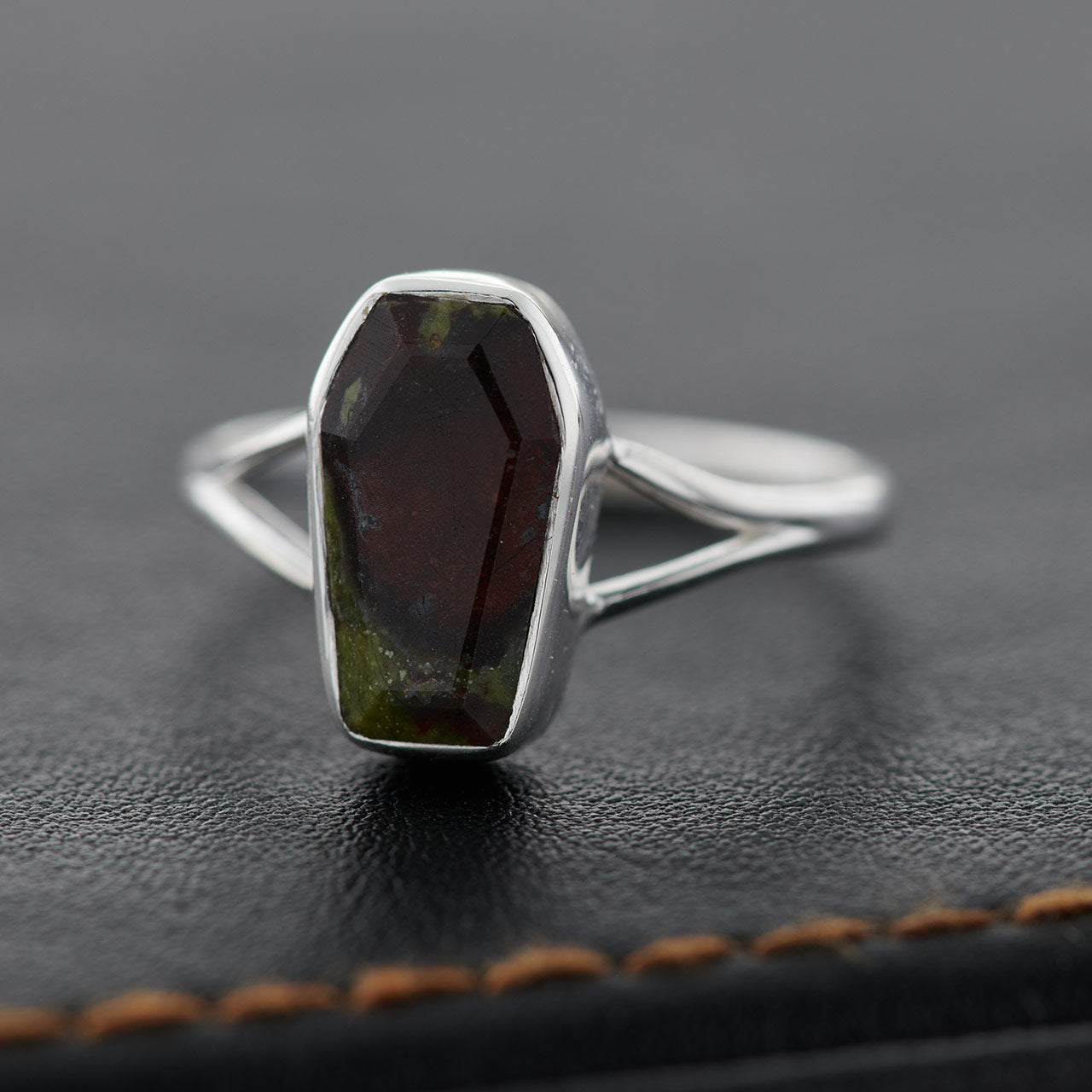 DRAGON BLOOD JASPER STERLING SILVER COFFIN RING