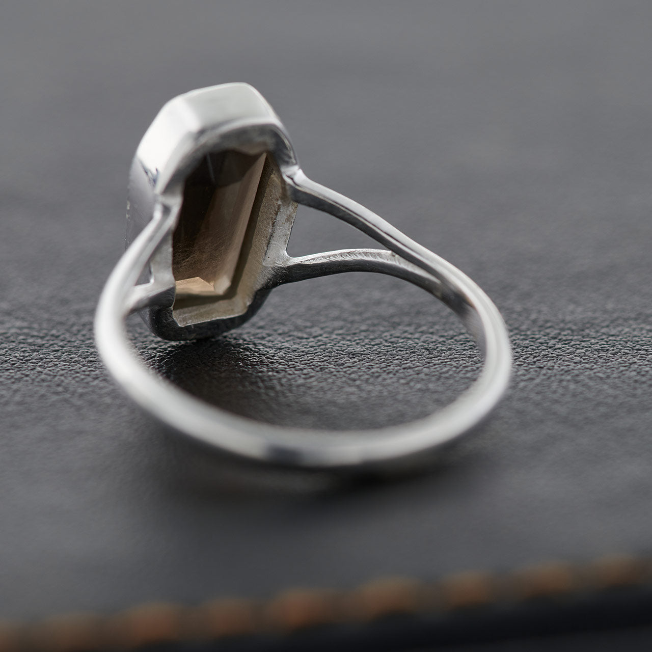 SMOKEY QUARTZ STERLING SILVER COFFIN RING