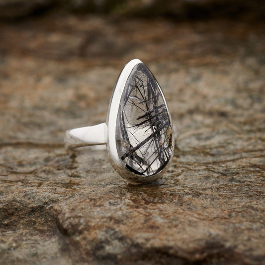 BLACK RUTILE STERLING SILVER RING