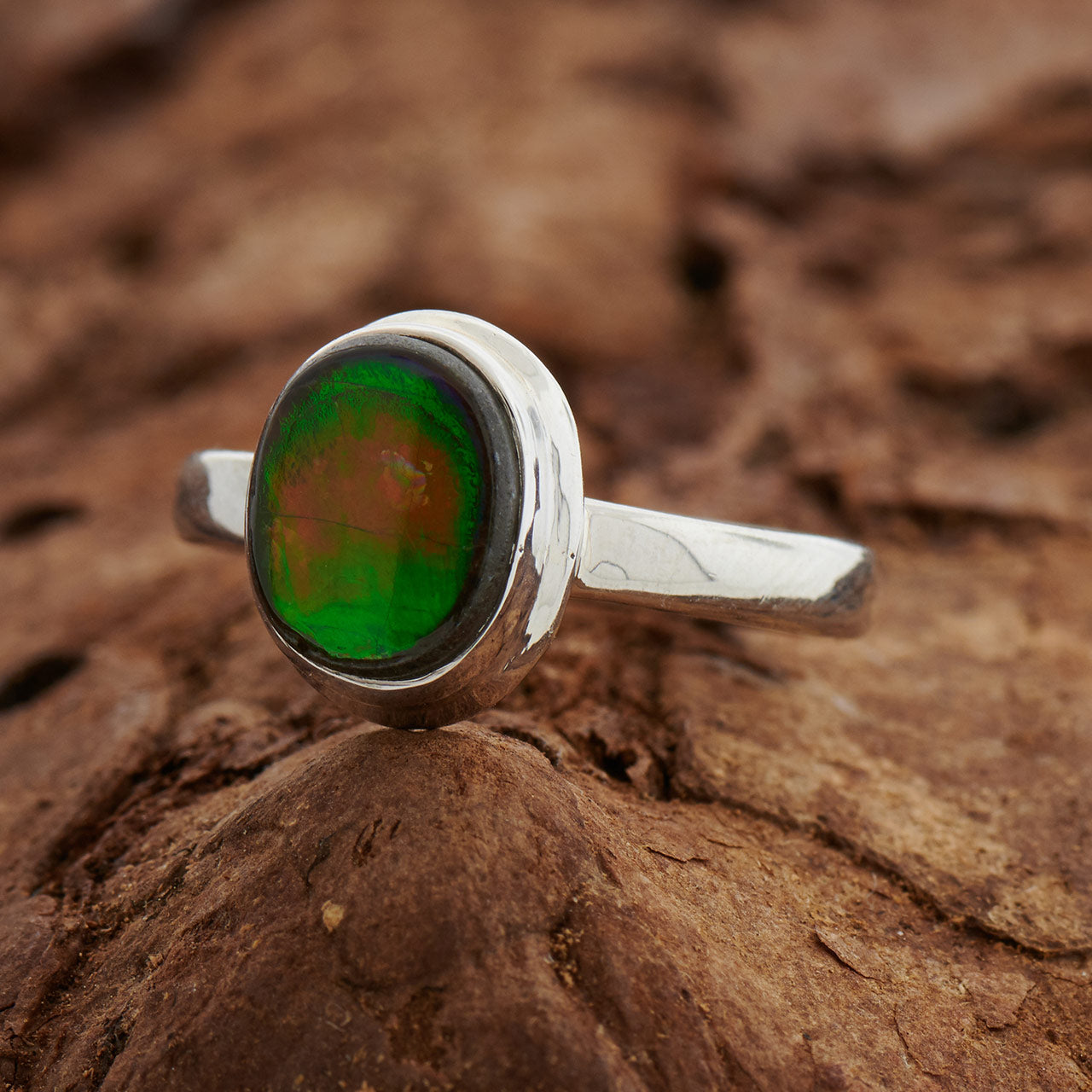 AMMOLITE STERLING SILVER RING