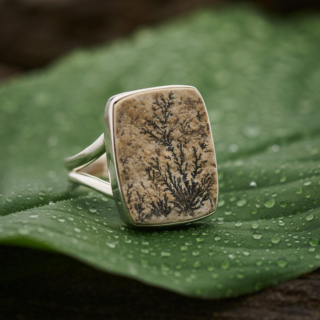 PSILOMELANE DENDRITE GERMAN RING STERLING SILVER