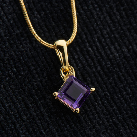 AMETHYST 18K VERMEIL GOLD 5X5 SQ PENDANT