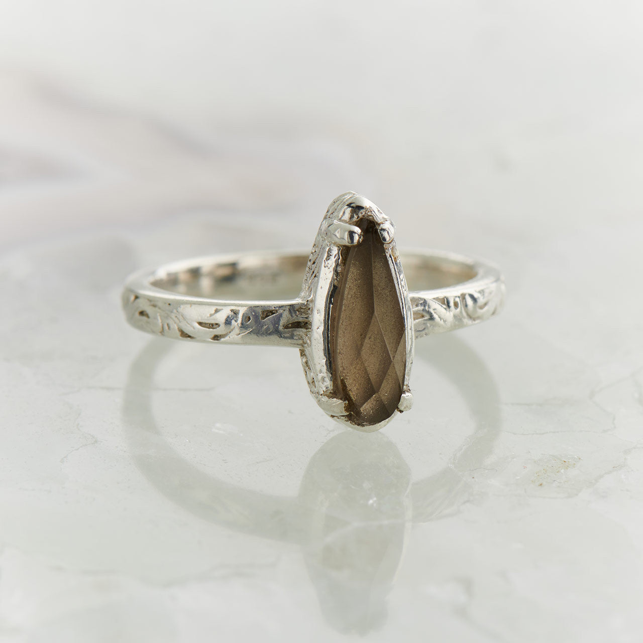 SMOKEY QUARTZ CHECKER FILIGREE RING (50% Off Online Only)