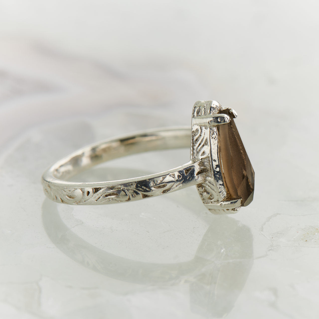 SMOKEY QUARTZ CHECKER FILIGREE RING (50% Off Online Only)