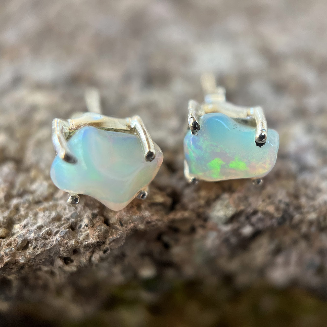 ETHIOPIAN OPAL STERLING SILVER STUD EARRINGS