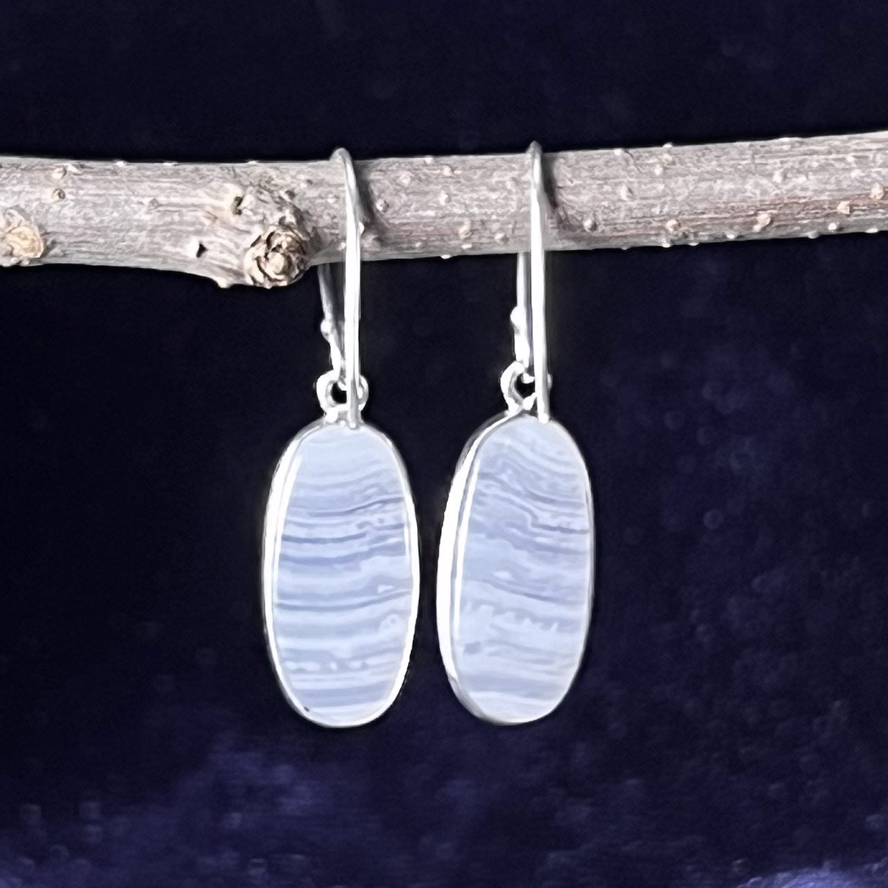 BLUE LACE AGATE EARRING STERLING SILVER