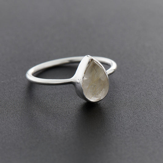 Golden Rutile Teardrop Sterling Silver Ring (30% OFF Online Only)