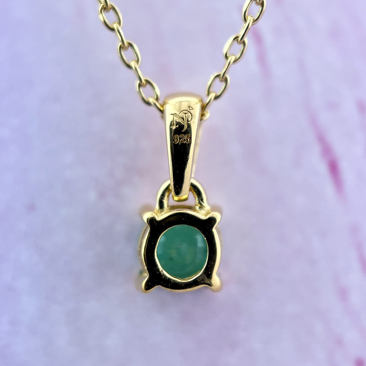 NATURAL EMERALD 18K VERMEIL YELLOW GOLD PENDANT CIRCLE