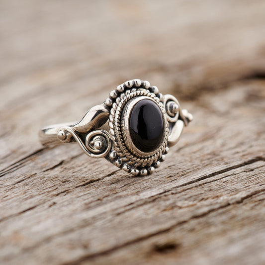 BLACK ONYX DAHLIA RING