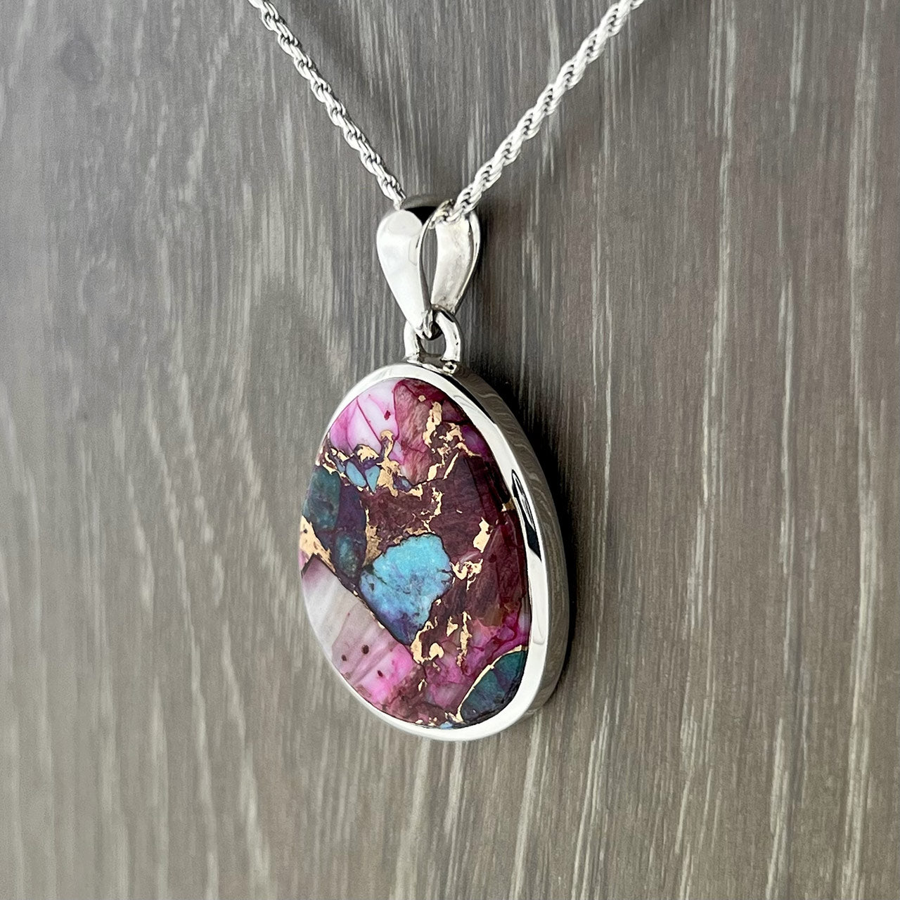 KINGMAN PINK DAHLIA TQ. STERLING SILVER PENDANT