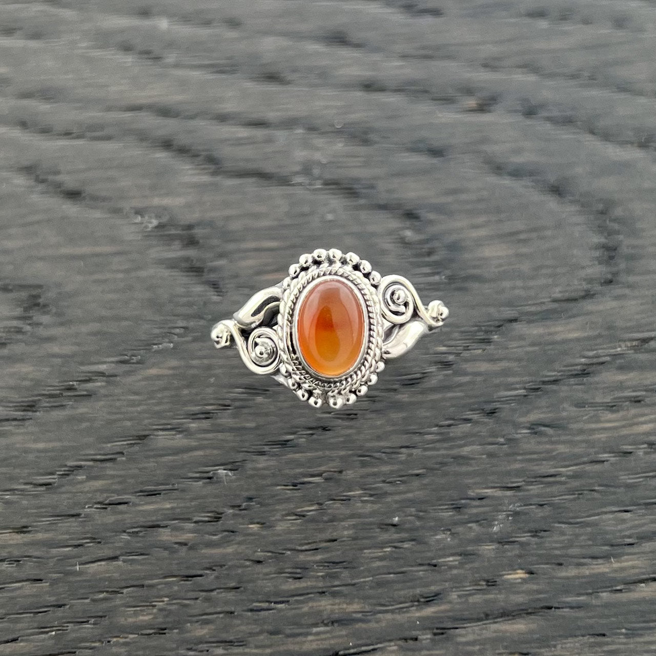 CARNELIAN STERLING SILVER DAHLIA RING